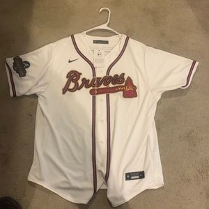 2021 Atlanta Braves World Series celebration jersey worn for opening day of 2022